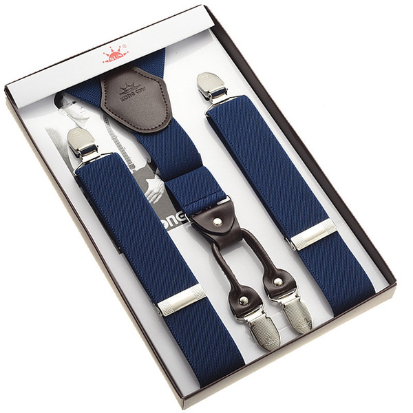 Navy blue suspender leather suspender for man free shipping