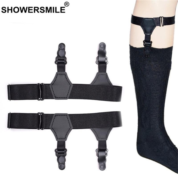 SHOWERSMILE Sock Suspenders Mens Black Leg Elastic Garters For Stockings Nylon Braces For Men Adjustable Suspenders Stocking