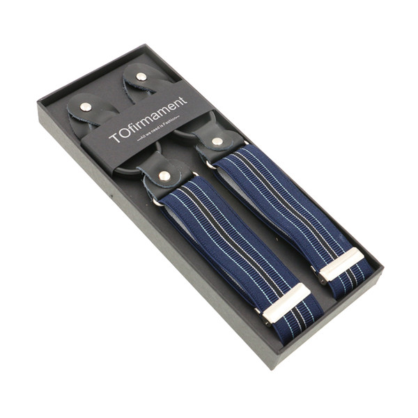 6 Buttons Suspenders Men Women Braces Adjustable Elastic Bretelles Y-Back Genuine Leather Striped Box Packing