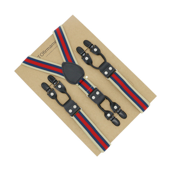 110*3cm striped red khaki navy mix ribbon fancy pattern real leather metal plating buckle british women suspender men strap