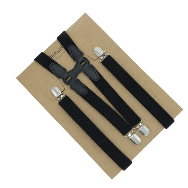 Solid black genuine leather classical suspenders creative new H-back type strap 2.5cm width men's Father/Husband's Gift