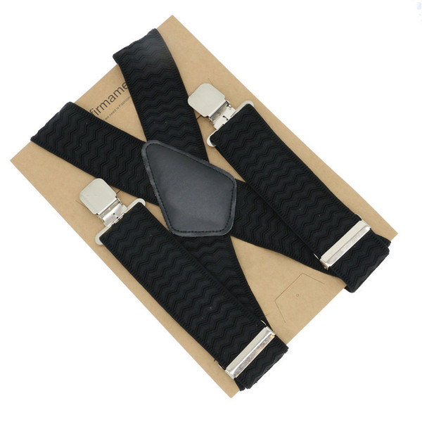 5cm Creative Paisley Waive Black Fabric Ribbon 4 Clips Adjustable Men's Suspender X-back