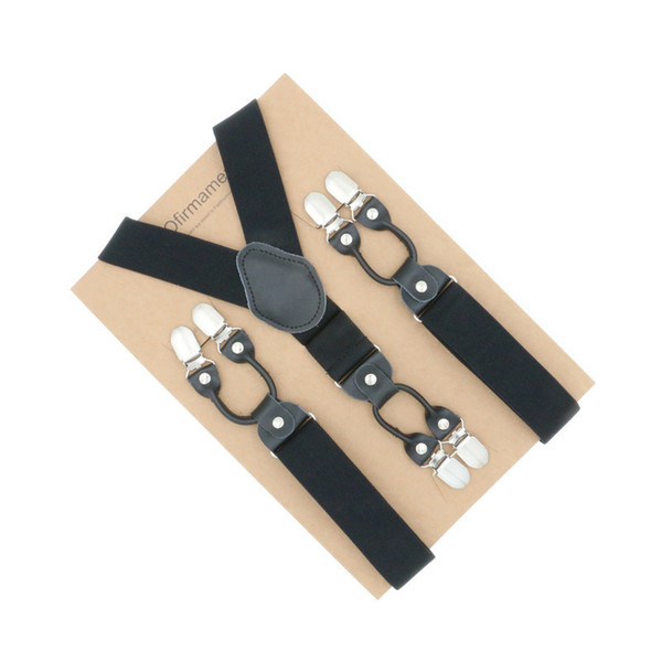 3.5cm Solid Fashion Suspenders Real Leather 6 clips Brace Vintage Casual Trousers Strap Kraft paper Packed Wedding Wear