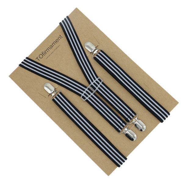 Mens Skinny Slim Adults Good Clips Braces Elastic 2.5*105cm Split Stripe Pattern Print Dual wear Polyester Suspenders