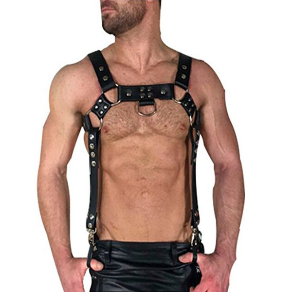 Mens Punk PU Leather Body Chest Fetish Harness Suspenders Belt Adult Cosplay Club Sex Costumes Sexy Bondage Lingerie Set