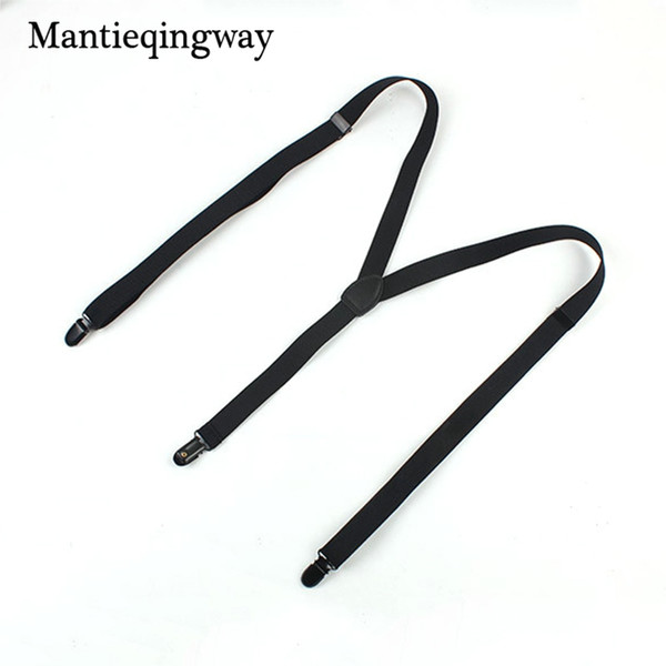 Mantieqingway Solid 2cm Width Unisex Suspenders 3 Clips Y-Back Mens Adjustable Braces Wedding Button Belt Gifts