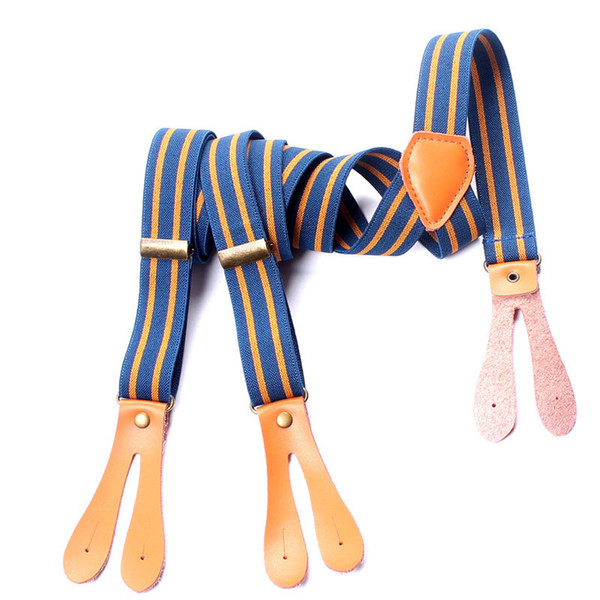 Blue And Orange Striped Suspenders Men Elastic Y-back 2.5cm Adjustable Clips On Women Button Braces Belt Strap