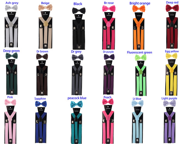 10set New Unisex Adult 3 Clips Suspenders Clip-on Y Back Elastic with Bow Tie Set Adjustable Braces Christmas Wedding gift 42 color