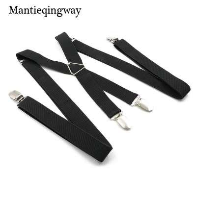 Mantieqingway Black Suspenders for Mens 4 clips Strap Solid Color Adjustable Slim Braces Women Suspenders Belt Strap Braces