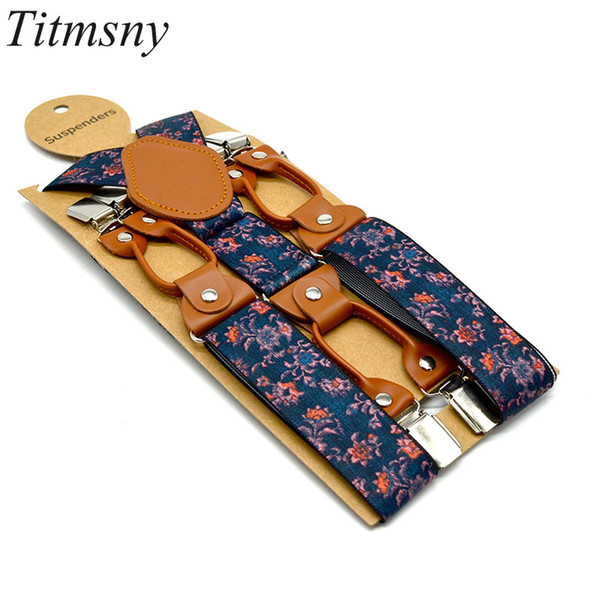 Mens Adjustable Belt Gift Alloy Elastic Shirt Suspenders 6 Clip Adult Belt Men's Print Suspenders Straps Fashion Leisure 3.5cm