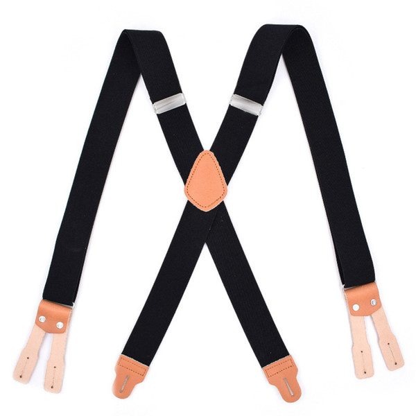 High Quality Male Suspender X-Back Adjustable Elastic Suspenders 6 Leather Clips Solid Color Men'S Suspenders 3.5X125cm