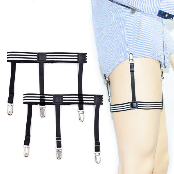 1 Pair Men Shirt Stays Belt Suspender Fashion Garters Strap Non-slip Locking Clips Keep Shirt Leg Thigh Elastic Holders