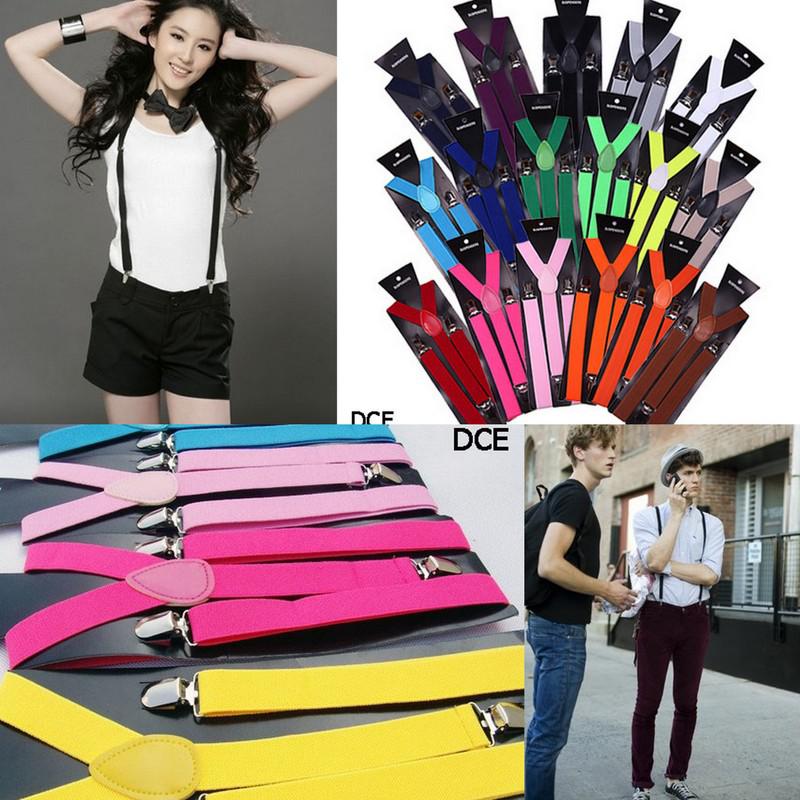 Women Men Clip-on Suspenders Y-Shape Adjustable Braces Solid Color Fancy Dress 10pcs DCE*10