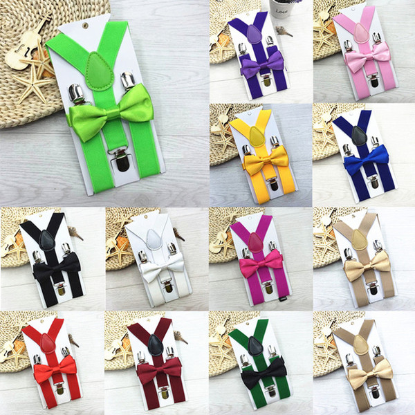 32 colors Kids Suspenders Bow Tie Set for Baby Braces Elastic Y-back Boys Girls Suspenders accessories Children Belts Baby Straps,Clip-on E