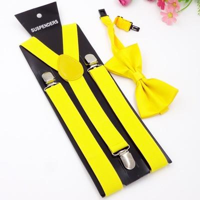 Mens Womens Unisex Suspenders Bowtie Set 3 Clips-on Elastic Adjustable Braces Straps Clothing Accessories Bar Tender Party