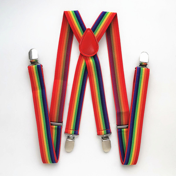 New Designer Rainbow Suspenders High Quality PU leather Cross Adjustable Suspender Keep Skirt Pants Kids Braces BD015