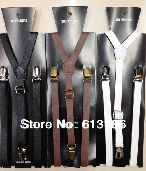 Free Shipping 2014 New Styles Fashion Women/Men 1 .5CM Wide Skinny Black PU Leather Suspenders,Leather Braces Adjustable