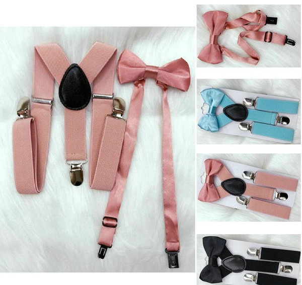 26 colors 2.5x65cm Kids Suspenders Bow Tie Set for 1-10T Braces Elastic Y-back Boys Girls Suspenders accessories