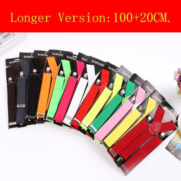 Clip-on Longer version Suspenders 100+20CM Elastic Candy Y-Shape Adjustable Braces 31 Colors 2.5cm Wide For Thanksgiving Day Christmas gift