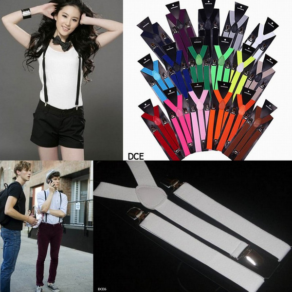 Women Men Clip-on Suspenders Y-Shape Adjustable Braces Solid Color Fancy Dress Colors Choose DCE*10