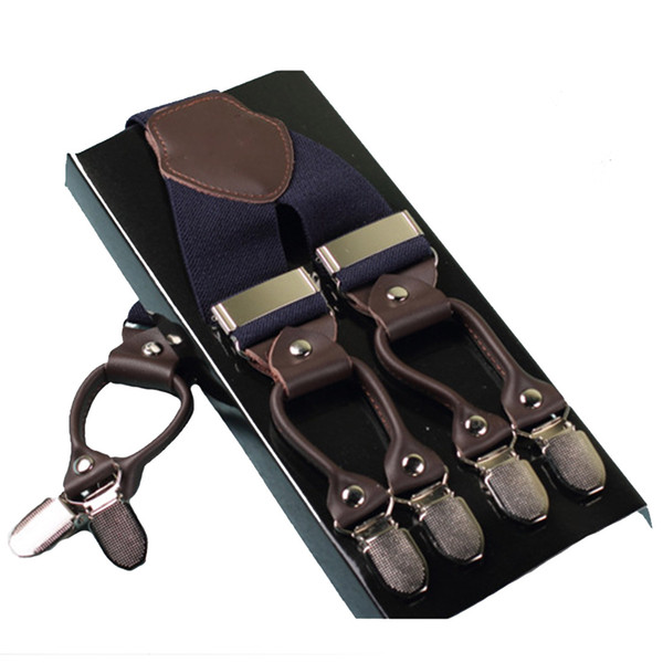 Classic Style Leather Alloy 6 Clips male vintage Casual Suspenders Commercial