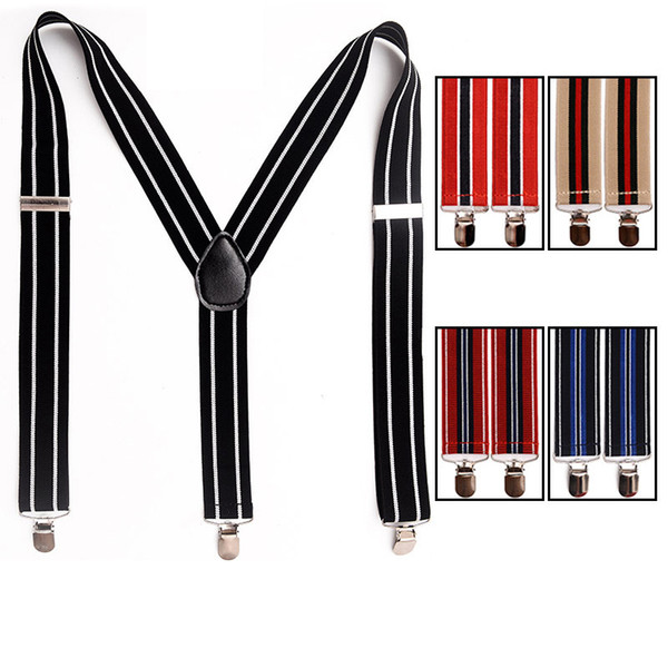 8 Styles 3.5X100CM Stripe Dot Men Clip-on Elastic Suspenders Adjustable Y-Shape Solid Color Braces Dress Suspender Back Belts