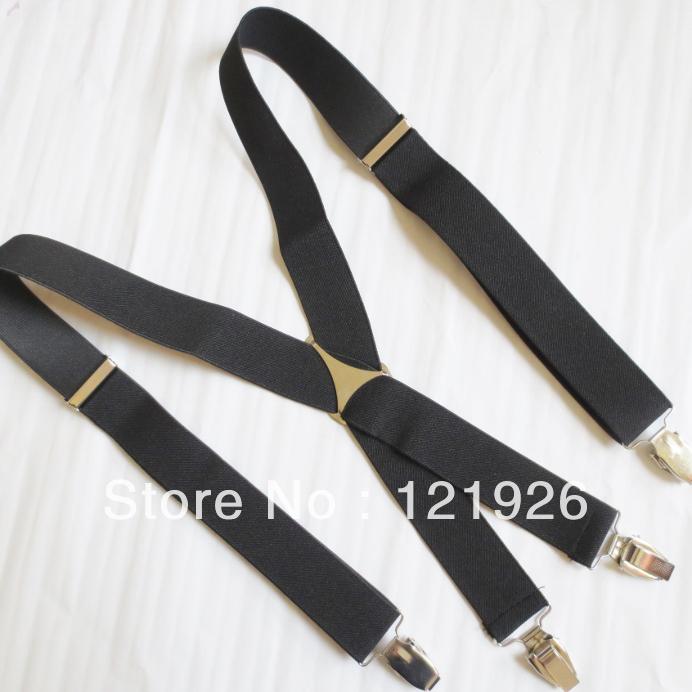 Mens Suspenders Womens Suspenders BLACK Braces Clip-on X-Back Elastic Suspenders ,Solid Colors,3.5CM WIDTH