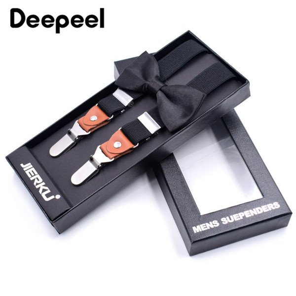 Deepeel 1pc 2.5X110cm Fashion Suspenders Stainless Steel 3 Clip Unisex Suspenders Suit Jeans Decoration Bow Tie Suit Gift SP009