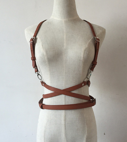 Fashion Punk Harajuku O-Ring Garters Faux Leather Body Bondage Cage Sculpting Harness Waist Belt Straps Suspenders Belt