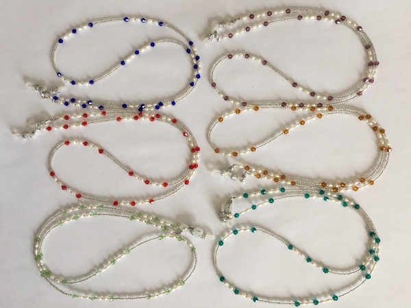 6 pieces/lot assorted colored fresh water pearl and glass beaded eyeglass necklace chain retainer holder