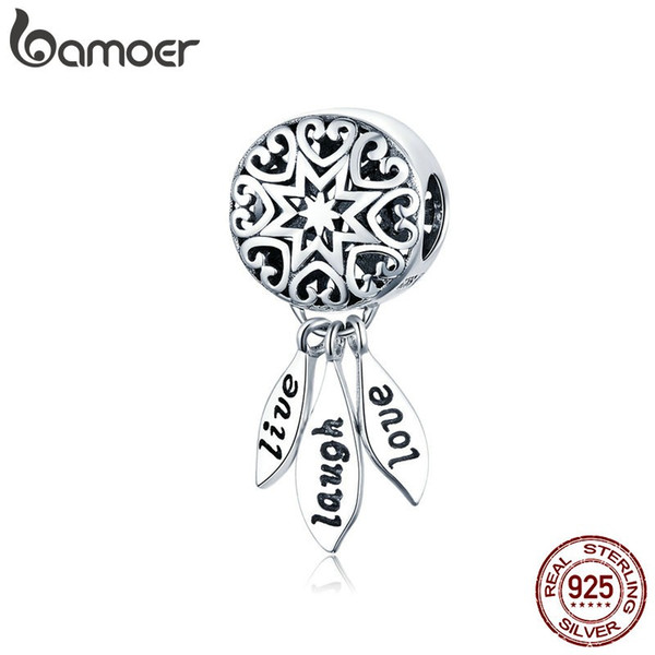 BAMOER Hot Sale Genuine 925 Sterling Silver Life Dream Catcher Pendant Charms fit Bracelets & Necklaces Vintage Jewelry SCC1128