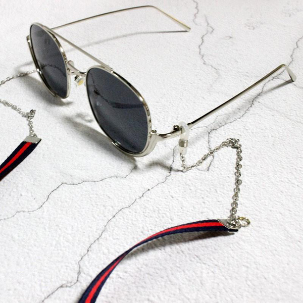 Design Retro Style Hanging Neck Glasses Chain Vintage Ribbon Dual Use Sunglasses Chain Collar Green And Navy Blue Eyeglasses Link