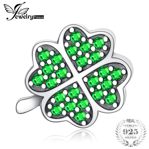 JewelryPalace Luck Irish Clover 0.6ct Green Cubic Zirconia 925 Sterling Silver Charm Beads For Women Hot Sale Trendy DIY Jewelry