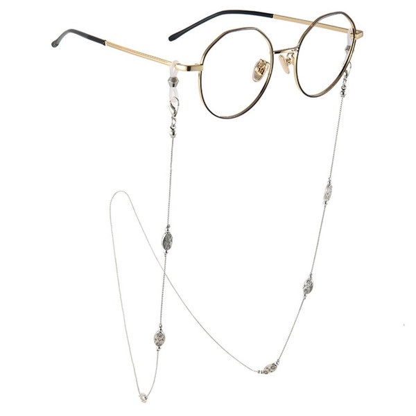 Flower Carved Beads Sunglasses Lanyard Strap Silver Metal Eyeglass Eyewears Glasses Chain Cord Holder Neck Ropes