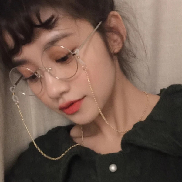 Korean style retro harajuku golden rim round frame chain glasses frame female ulzzang web celebrity myopia flat light art