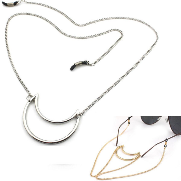 KC Gold White K Neck Cord Strap Rope Fashion Eyeglass Strap Reading Glasses Spectacles Sunglasses Eyewear Eyeglass Chain with Moon Pendant