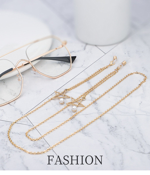 2019 handmade star-vintage metal FIVE-STAR chain sunglasses readingglasses anti-slip rope string neck cord retainer silicon loop