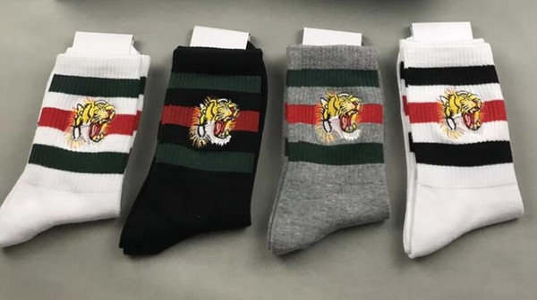 luxury logo New 4pairs Embroidery tiger head Socks Antibacterial Deodorant Cotton Fashion Unisex Socks Sport Socks