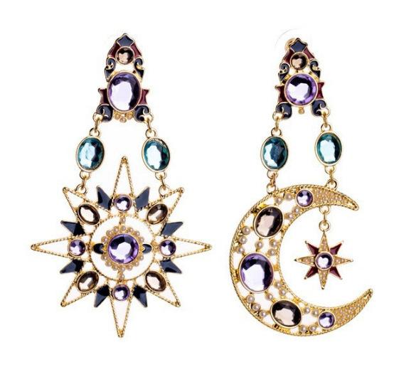 European and American popular big new high-end jewelry diamond earrings earrings Sun Moon Goddess