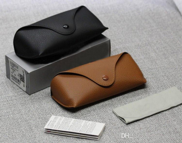 2018 Black Sun Glasses case Retro Brown Leather Sunglasses box Discount Cheap Fashion Eye Glasses Pouch without cleaning cloth