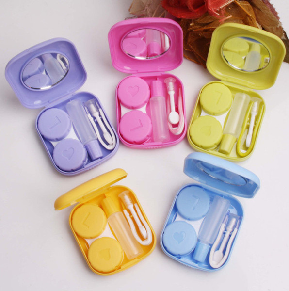 hot selling Pocket Mini Contact Lens Case Travel Kit Mirror Container High Quality Cute portable 5 colors Cool