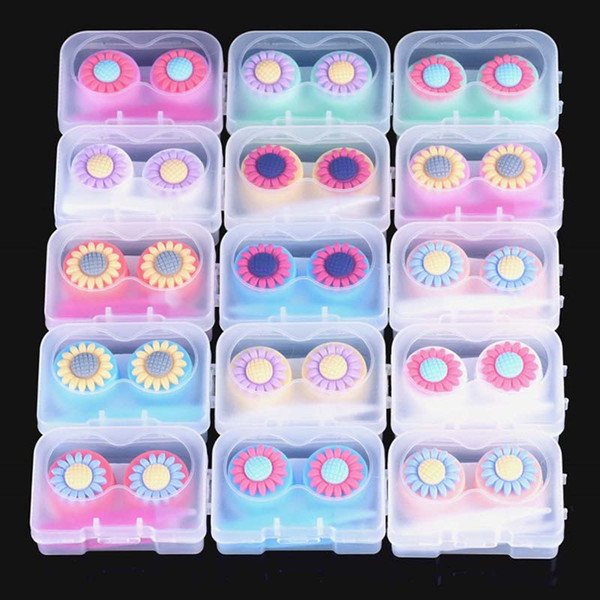 Lovely Sunflower Flower contact lenses Contact Lens Box pp Small Simple Box Double box diy Partner Boxes for men women