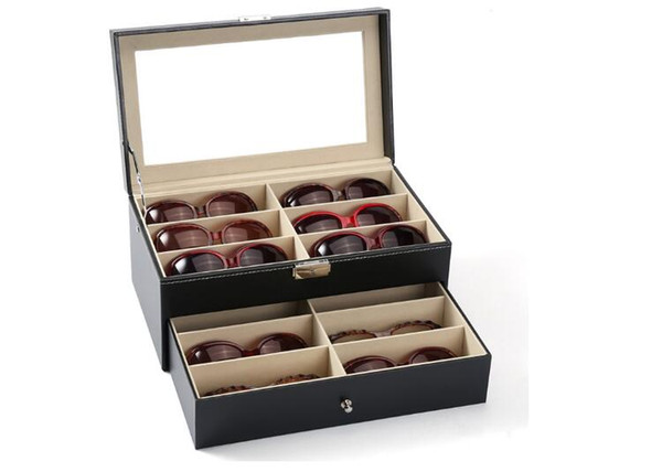 12 pieces capacity lockable eyeglass counter table display box sunglass presentation case double tray eyewear collection storage box