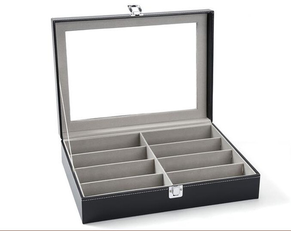 8 pieces capacity lockable eyeglass counter table display box sunglass presentation case double tray eyewear collection box