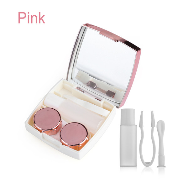 1PC Hot Sale Pink Mirror Case Unisex Contact Lens Box Lenses Soaking Storage Eye Lashes Container ABS Plastic Travel Accessories