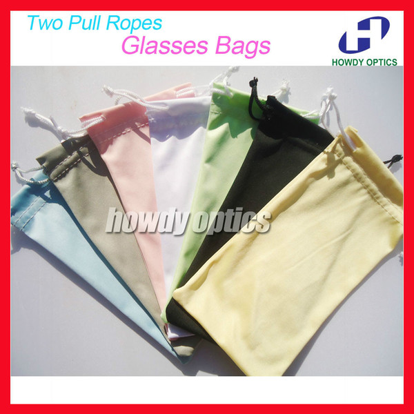 Wholesale-50pcs Free Shipping Quality 100% Polyester 175gsm microfiber Two Pull Ropes 7 Colors Sunglass Eyewear Glass Cloth Bag Pouch