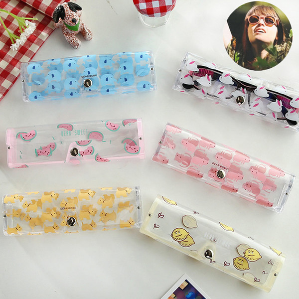 Hot Sale 1 Pcs Kawaii Cartoon Animals PVC Glasses Box Cute Girl's Transparent Glasses Case protable Eyewear Boxes Free Shipping