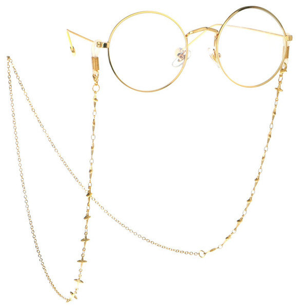 Fashion Women Cross Charm Punk Classical Gold Reading Glasses Anti-slip Chain Cords Holder Sunglasses Spectacles Metal Chain