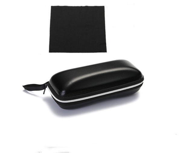 Black Zipper Hard Shell Glasses Case Kit With a Cleaning Cloth Protective Case for Glasses and Sunglasses For Men or Women