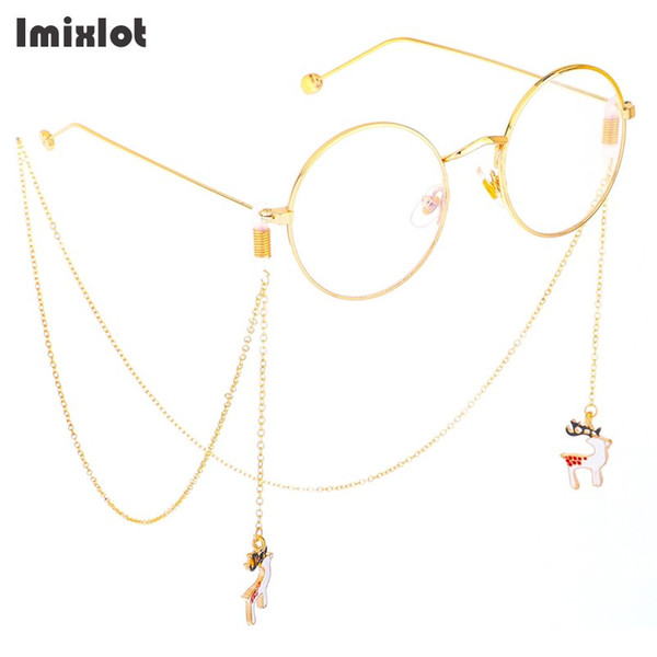 Gold Eyeglass Chains with Enamel Deer Pendant Sunglasses Reading Glasses Chain Eyewears Cord Holder Neck Strap Rope